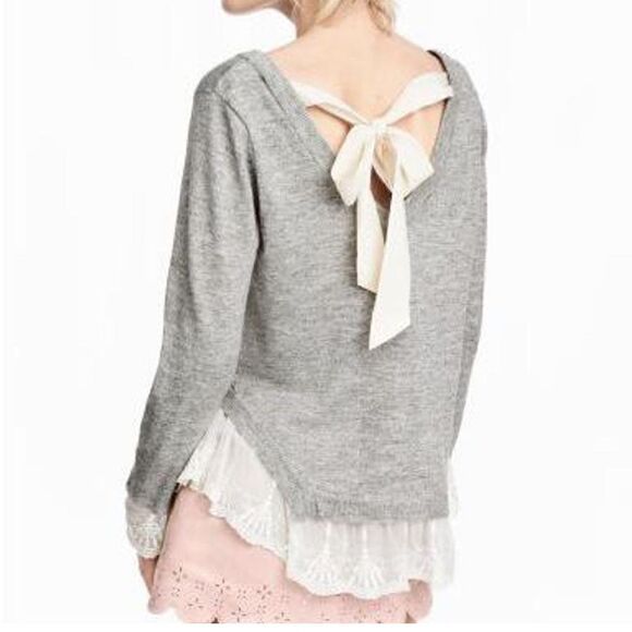 H&M Gray Lace-Trimmed Sweater, Small - Picture 2 of 4